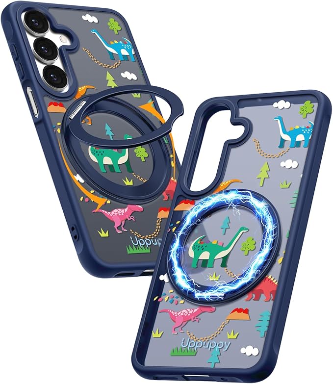for Samsung Galaxy A16 4G/5G Case with 360° Rotatable Magnetic Ring - Semi-Transparent Anti-Fingerprint Soft-Touch Material Shockproof, Cute Dinosaur Design for Women Girl