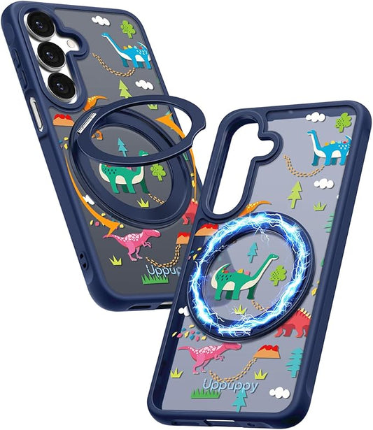 for Samsung Galaxy A16 4G/5G Case with 360° Rotatable Magnetic Ring - Semi-Transparent Anti-Fingerprint Soft-Touch Material Shockproof, Cute Dinosaur Design for Women Girl
