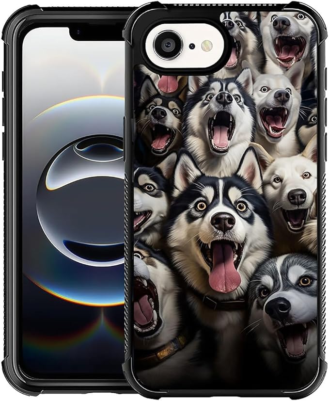 Compatible with iPhone 16e Case,Husky Family Phone Cover for Men/Women,Soft TPU Anti-Skid Thread and Four Corner Anti-Collision Protection Case Compatible with iPhone 16e 6.1inch