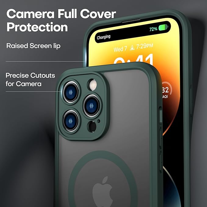 ImpactStrong Magnetic Guard Designed for iPhone 14 Pro Max Case [Camera Protection] [Military Grade Drop Tested] [Compatible with MagSafe] Slim Translucent Matte Phone Case (6.7") - Dark Green