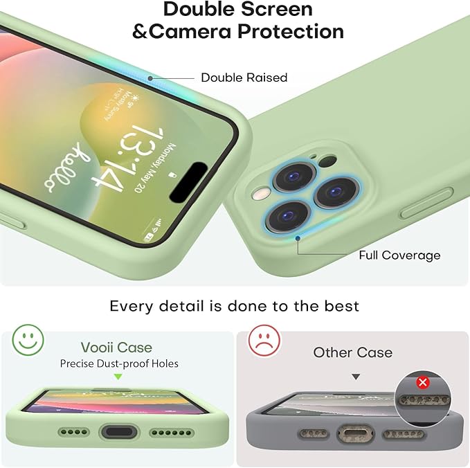 Vooii Compatible with iPhone 16 Pro Case, Liquid Silicone Upgrade [Camera Protection] [Soft Anti-Scratch Microfiber Lining] Shockproof Phone Case for iPhone 16 Pro 6.3 inch - Matcha