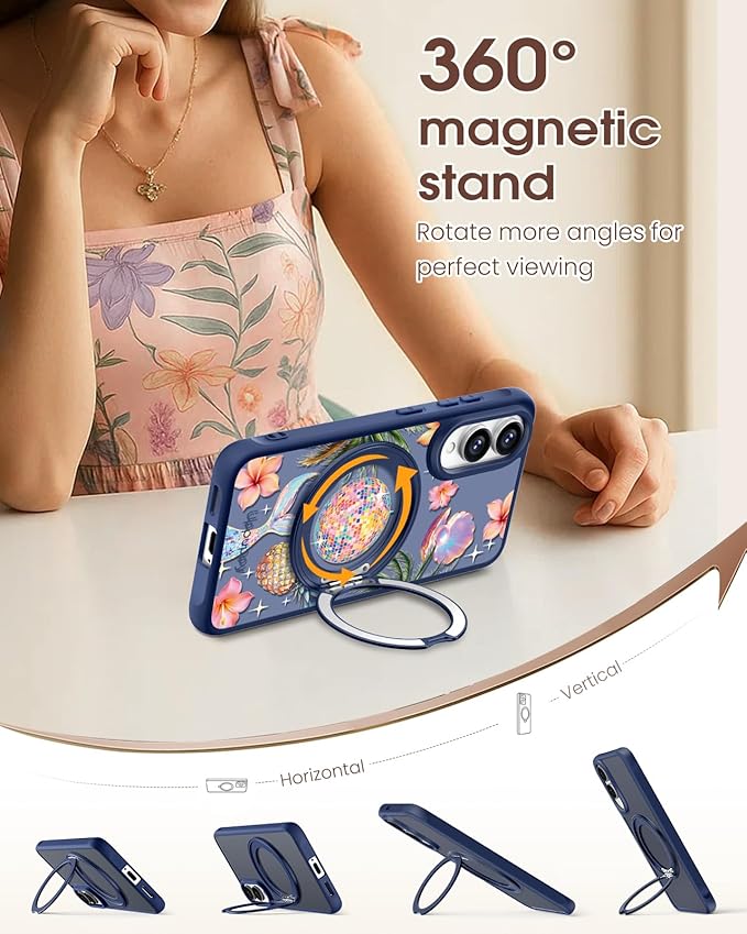 for Samsung Galaxy S25 Edge Case with 360° Rotatable Magnetic Ring - Compatible with MagSafe, Semi-Transparent Anti-Fingerprint Soft-Touch Material Shockproof, Cute Y2K Design for Women Girl