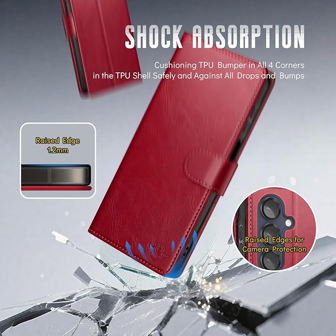 Wallet Case for Samsung Galaxy S25 5G Magnetic Flip Leather Folio Cover with RFID-Blocking Credit Card Holder, Women Men Protective Phone Case Compatible with Samsung S25, Red