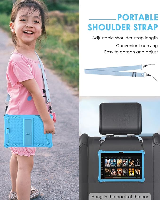DETUOSI Compatible with Samsung Galaxy Tab A9 Plus Case 11 inch 2023, with Shoulder Strap & Stylus Pen, Soft Silicone Multi-Angle Case for Galaxy Tab A9+ Tablet SM-X210/X216/X218, Sky Blue