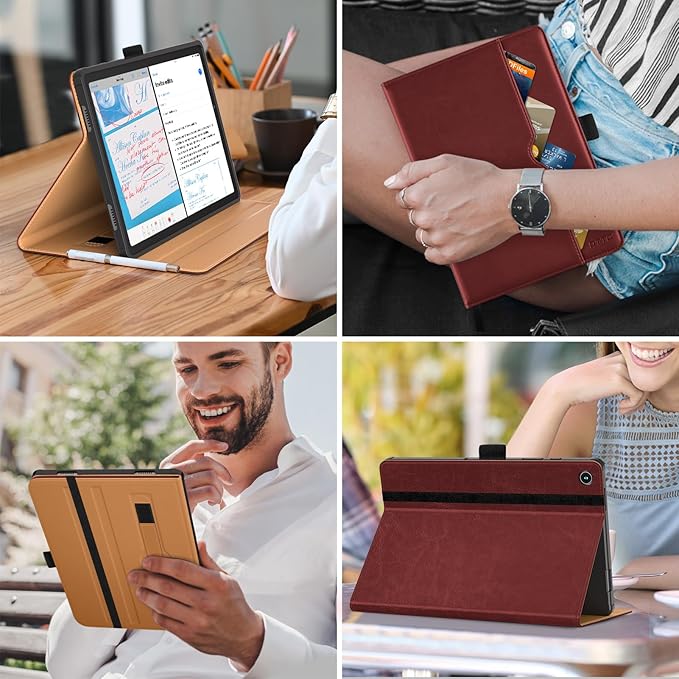 DTTO for Samsung Galaxy Tab A9 Plus 11 inch Case 2023, Premium Leather Business Folio Stand Cover with Hand Strap for Galaxy Tab A9+ 11'' 2023 Model (SM-X210/X216/X218) - Auto Wake/Sleep, Burgundy Red
