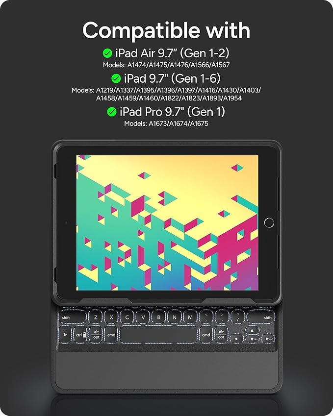 ZAGG Rugged Book Detachable Case and Magnetic-Hinged Keyboard for iPad Air, iPad Air 2, iPad 9.7, iPad 9.7 Pro - Multi-Device Bluetooth Pairing, Backlit Keyboard - USB-C to USB-C Cable Included, Black