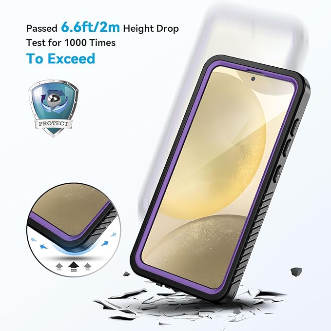 Lanhiem for Samsung Galaxy S24+ Plus Phone Case, IP68 Waterproof Dustproof Case with Built-in Screen Protector, Rugged Full Body Shockproof Protective Cover for Galaxy S24 Plus 6.7 Inch, Purple