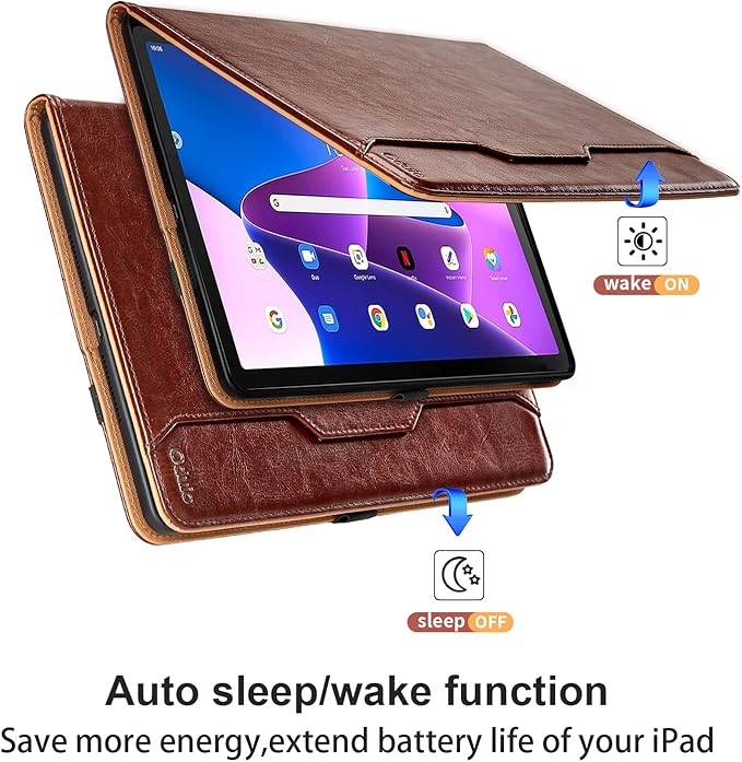 Case for Lenovo Tab M10 Plus 3rd Gen 10.6 Inch 2022 (TB125FU/TB128FU) - PU Leather Business Folio Case with Hand Strap and Pocket, Brown