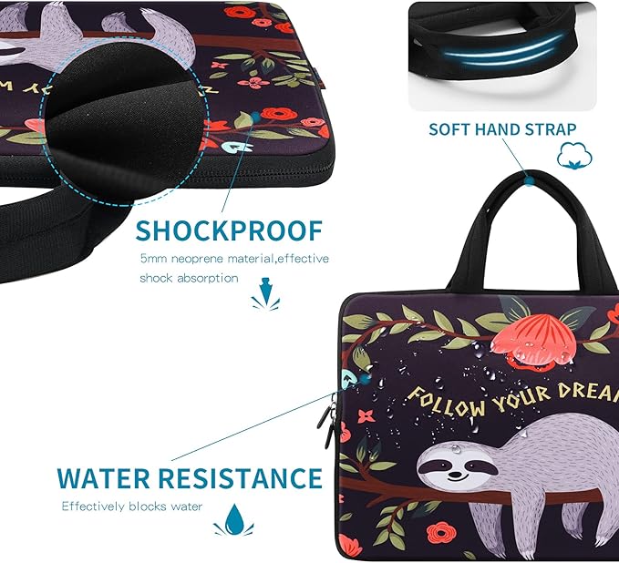 ICOLOR 11 11.6 12 12.1 12.5 inch Laptop Carrying Bag Chromebook Case Notebook Ultrabook Bag Tablet Cover Neoprene Laptop Sleeve case chromebook Sleeve with Handle Kids Boys Girls Sloth