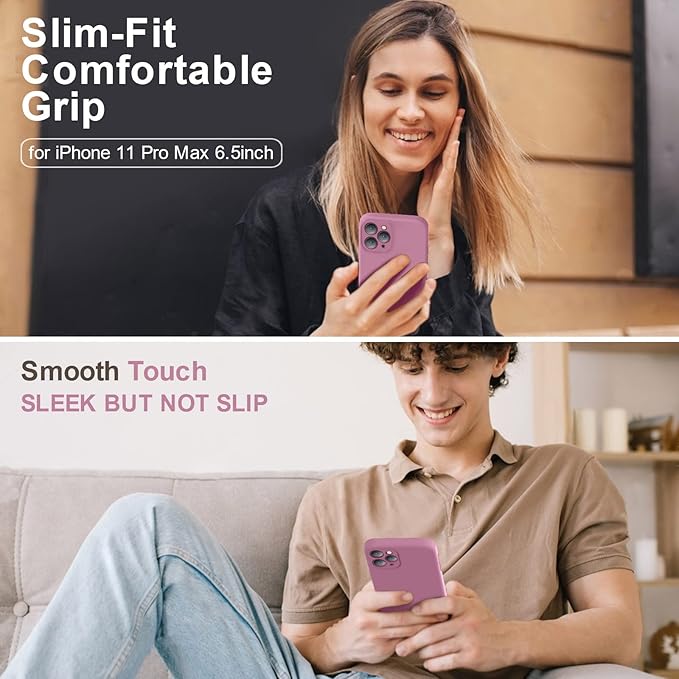 Vooii Compatible with iPhone 11 Pro Max Case, Upgraded Liquid Silicone with [Flat Edges] [Camera Protection] [Soft Anti-Scratch Microfiber Lining] Phone Case for iPhone 11 Pro Max - Lavender Purple