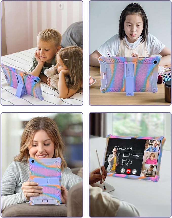 DETUOSI Compatible with Samsung Galaxy Tab A9 Plus Case 11 inch 2023, with Shoulder Strap & Stylus Pen, Soft Silicone Multi-Angle Case for Galaxy Tab A9+ Tablet SM-X210/X216/X218, Rose Red & Purple