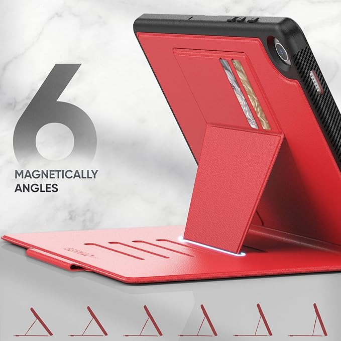 SEYMAC stock Case for Samsung Galaxy Tab A9+ Plus 11'', Auto Sleep/Wake Case with Magnetic Multi-Angles Stand, Card Slot for Galaxy Tab A9+/ A9 Plus 11'' SM-X210/X216/X218, (Red)