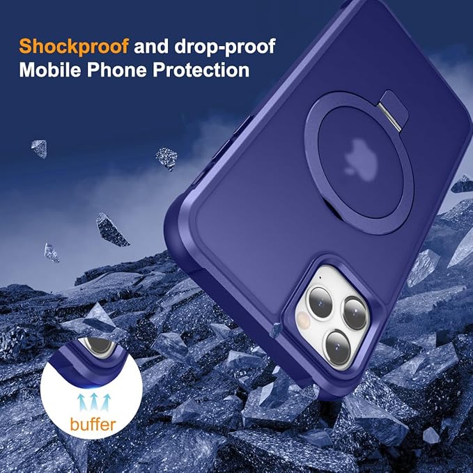 Magnetic Compatible with iPhone 11 Pro Max Case with Stand [Military Grade Drop Tested][Compatible with Magnet] Ring Translucent Slim Hard Back Soft Edge, Blue