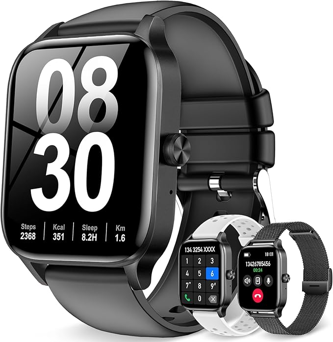 Smart Watch for Men Women, 1.85"HD Fitness Tracker (Answer/Make Call/Messages),130+ Sport Modes with 24/7 Heart Rate/Sleep Monitor/Pedometer, IP68 Waterproof, Smartwatche for Android&iOS (Black)