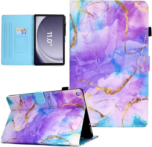DTangLsm Case for Samsung Galaxy Tab A9 Plus/ A9+ 11 inch 2023 (SM-X210/X216/X218) Multi-Angles Viewing PU Leather Folio Stand Cover for Galaxy Tab A9+ Case with Pencil Holder, Purple Marble