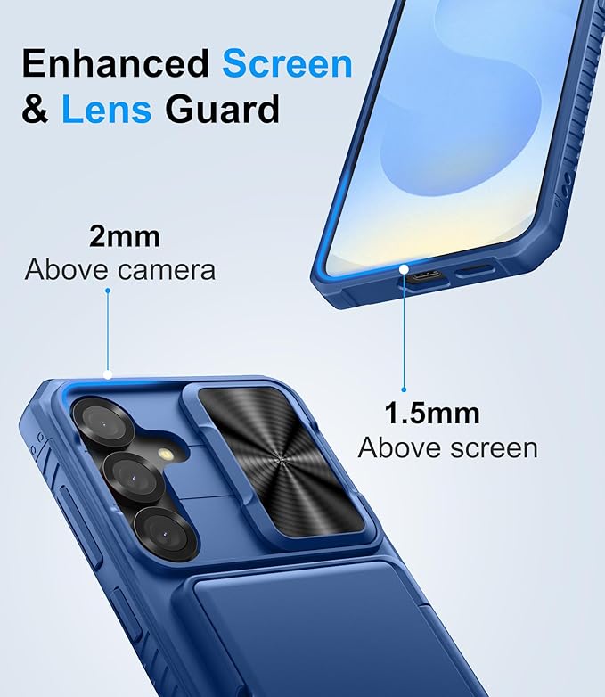 for Samsung Galaxy S25+ Plus Wallet Case, Card Holder (4-5 Cards), RFID Block, Slide Lens Cover, Military Drop Protection, Heavy Duty Men Women Protective Phone Cases for Galaxy S25+ Plus, Blue