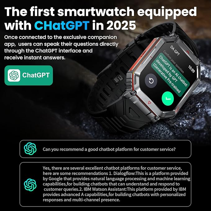 Military Smart Watch for Men with GPS/Compass，GPT Voice Assistant，Smartwatch with LED Flashlight，2.01"HD Display Bluetooth Call，Fitness Tracke with Multiple sports Modes，Compatible with Android & iOS