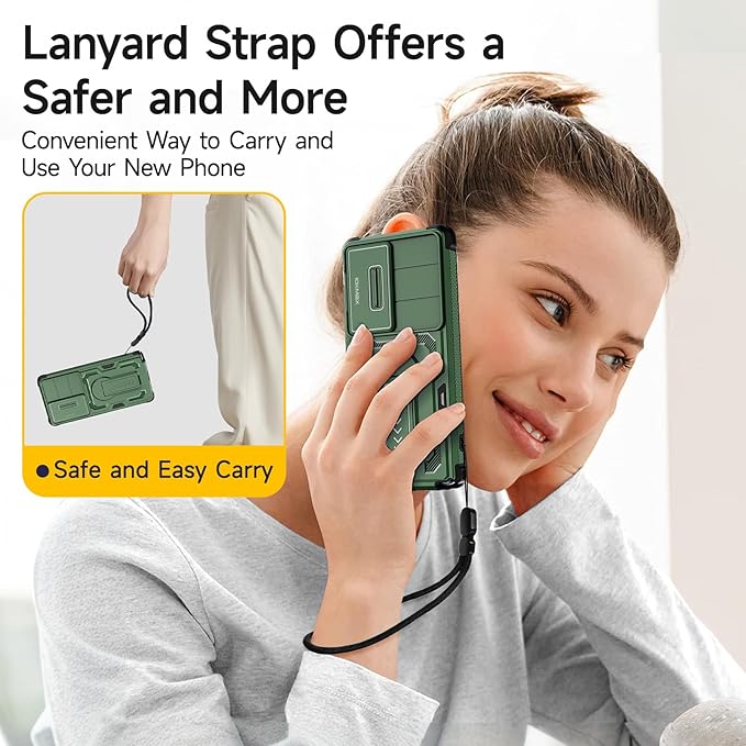 for Samsung Galaxy S25 Ultra Case with 2*Screen Protector, Slide Camera Cover, Kickstand, Lanyard Strap, Military Grade Shockproof Protective Heavy Duty Non-Slip for S25 Ultra Case-6.9'', Green