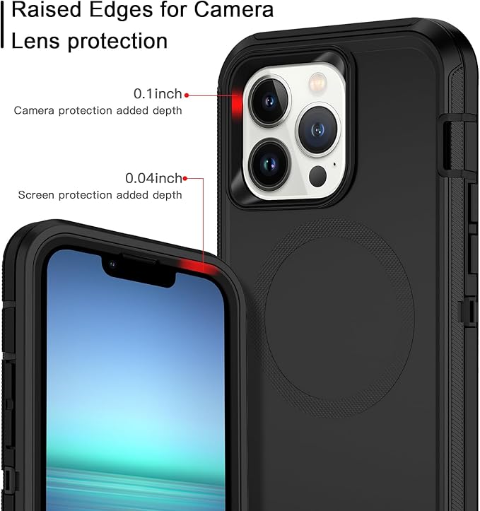 for iPhone 12 Pro Max Case,iPhone 13 Pro Max Case [Compatible with MagSafe] Shockproof 3-Layer Full Body Protection Rugged Heavy Duty Cover for Apple iPhone 12/13 Pro Max 6.7",Black