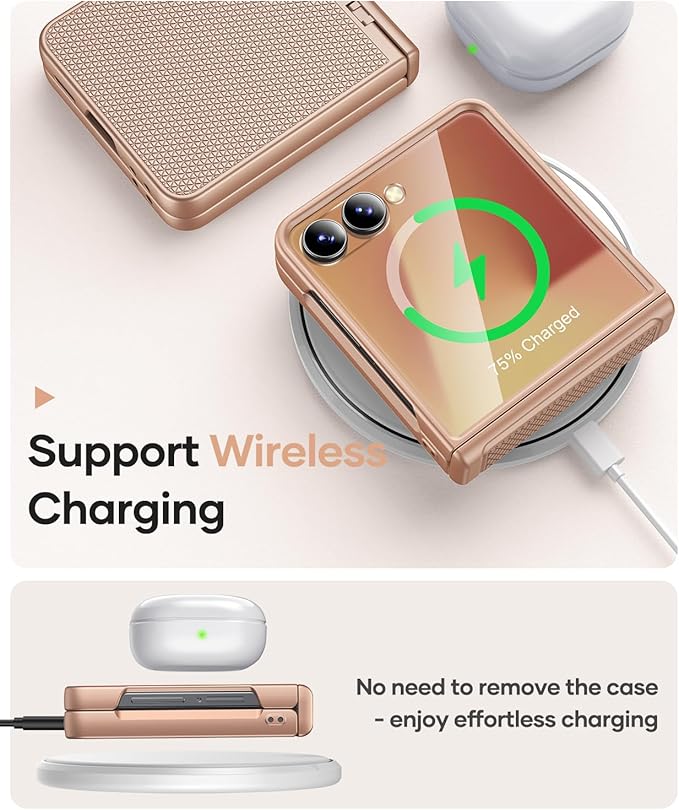 Vihibii for Samsung Galaxy Z Flip 7 Case with Outer Screen Protector & Rugged Hinge Protection & Non-Slip Texture, Shockproof Sturdy Full Body Phone Cover for Samsung Galaxy Z Flip 7 2025, Rose Gold