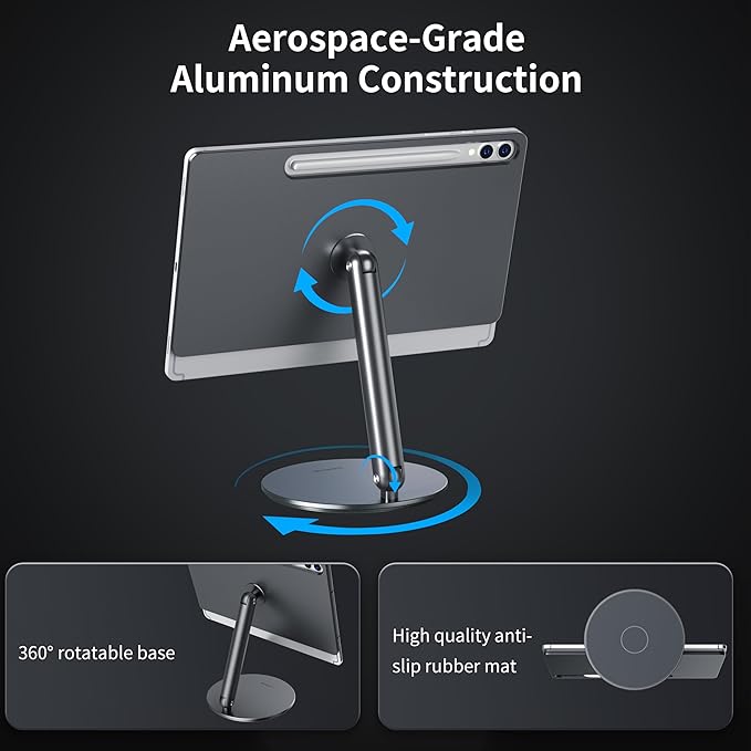 LULULOOK Magnetic Stand for Samsung Galaxy Tab S10/S9/S8 Plus, Foldable Aluminum Alloy Arm Mount Desktop Holder for Samsung Galaxy Tab 12.4 inch S10+/S9+/S8+/S7 FE/S7+