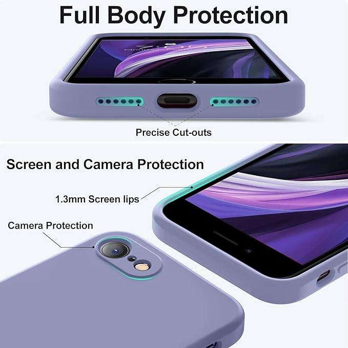 Vooii for iPhone SE Case 2022/3rd/2020,iPhone 8/7 Case, Upgraded Liquid Silicone with [Flat Edges] [Camera Protection] [Soft Anti-Scratch Microfiber Lining] Phone Case for iPhone SE - Lavender Grey