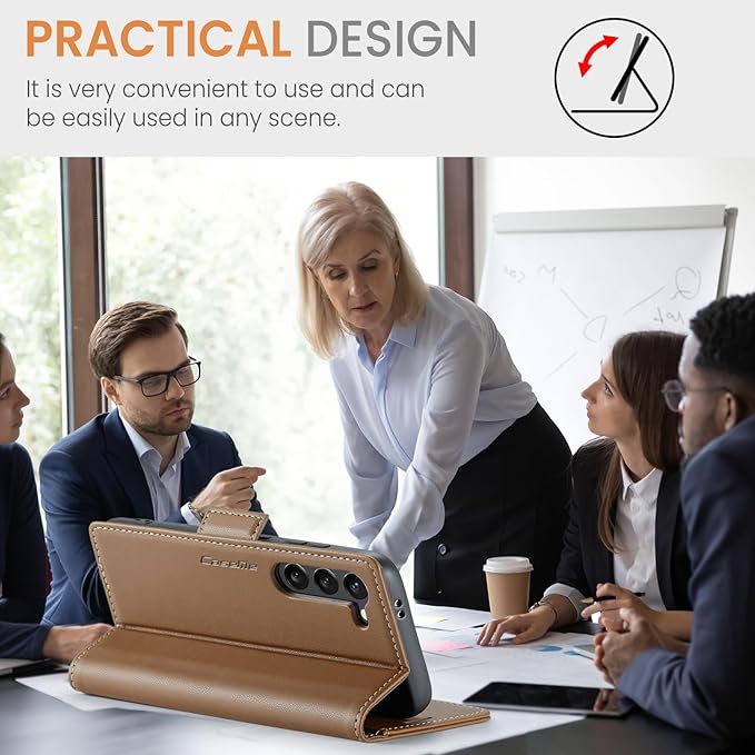 Case for Samsung Galaxy S24 Wallet Case, RFID Blocking PU Leather Flip Folio Cover Card Holder Kickstand Shockproof Phone Case Compatible with Samsung Galaxy S24, Brown