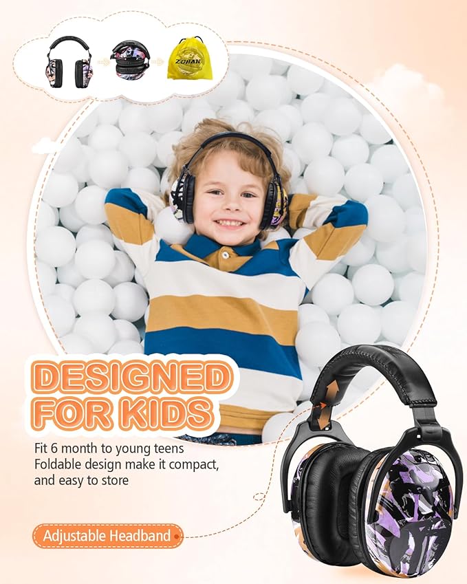 ZOHAN EM030 Kids Ear Protection, Noise Cancelling Headphones Ear Muffs for Autism Sensory, Safety Noise Reduction Hearing Protection for Monster Truck/Concerts/Fireworks/Air Shows