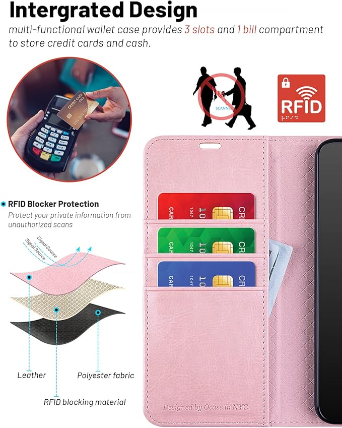 OCASE Compatible with Galaxy S23 5G Wallet Case, PU Leather Flip Folio Case with Card Holders RFID Blocking Kickstand [Shockproof TPU Inner Shell] Phone Cover 6.1 Inch (2023) -Pink