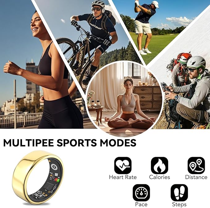 Smart Ring for Men Women with Black Charging Box, Bluetooth, Health Ring , IP68 Waterproof, Fitness Ring Tracks Heart Rate/Sleep/Steps/Sports Activities/Blood Oxygen,non-subscription app (Gold, 10)
