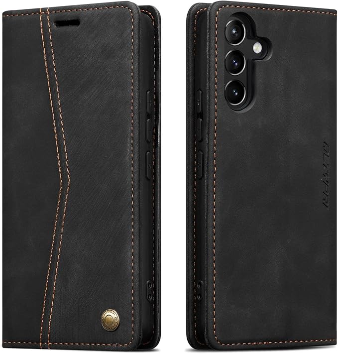 QLTYPRI Wallet Case for Samsung Galaxy S24, Vintage Folio PU Leather Purse Case with Card Slots Magnetic Closure Kickstand Flip Crashproof Phone Cover for Samsumg Galaxy S24 - Black