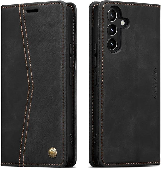 QLTYPRI Wallet Case for Samsung Galaxy S24, Vintage Folio PU Leather Purse Case with Card Slots Magnetic Closure Kickstand Flip Crashproof Phone Cover for Samsumg Galaxy S24 - Black