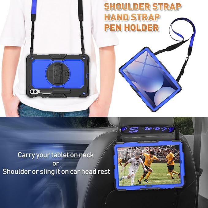 Timecity Case for Samsung Galaxy Tab S10 Plus/ S9 FE Plus/ S9 Plus 5G Tablet 12.4'' Case - Heavy Duty Protective Cover with Screen Protector, Stand, Shoulder Strap & S Pen Holder, Kids-Friendly, Blue