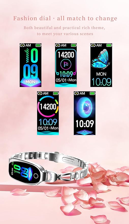 Health and Fitness Tracker Smart Watch for Women - Heart Rate/Blood Pressure/Menstrual Cycle Monitor, Sleep Tracker, iOS Android Compatible, Fitness Watch Remote Photography (Silver)