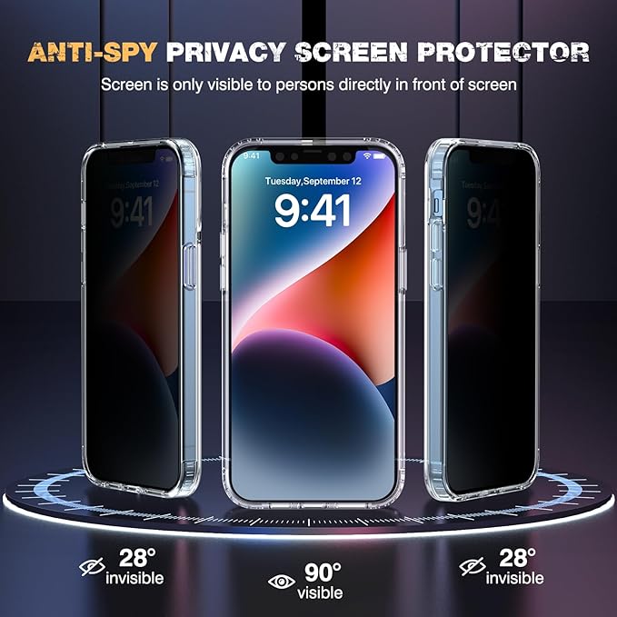 Diaclara Designed for iPhone 14 Case, [with Privacy Screen Protector] [Anti Spy] [Military Grade Drop Protection] Heavy Duty Full-Body Shockproof Phone Case, Clear