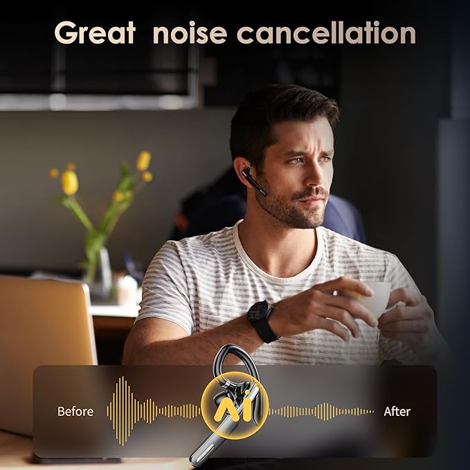 Bluetooth Headset, Wireless Bluetooth Earpiece V5.0 Hands-Free Earphones with Built-in Mic for Driving/Business/Office, Compatible with iPhone and Android (Gray)