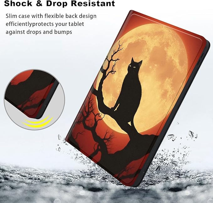 Slim Case for Samsung Galaxy Tab S10 FE / S9 FE 5G 10.9" & Tab S9 11", PU Leather Protective Cover, Multi-Angle Stand, Auto Sleep/Wake, Lonely Cat