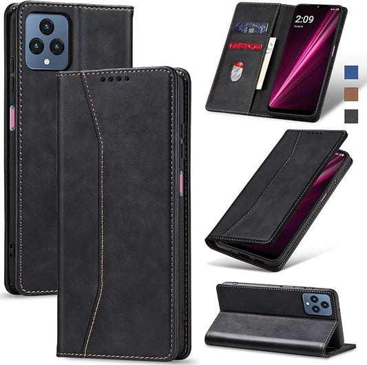 Jasonyu Flip Wallet Case for T-Mobile Revvl 6/6X 5G,Leather Magnetic Folio Cover with Card Holder,Kickstand - TPU Shockproof Durable Protective Phone Case,Black