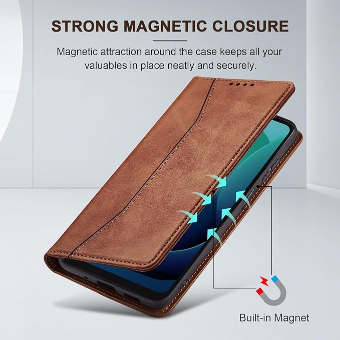 Jasonyu Flip Wallet Case for Moto G 5G (2024),Leather Magnetic Folio Cover with Card Holder,Kickstand - TPU Shockproof Durable Protective Phone Case,Brown