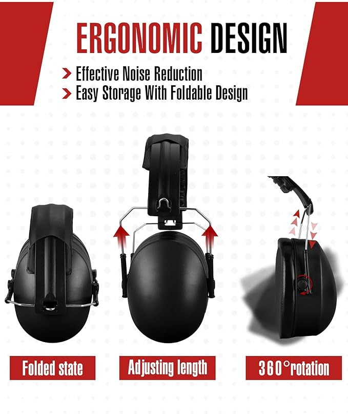 12 Pcs Hearing Protection Ear Muffs NRR 28dB Noise Reduction Headphones Shooting Ear Protection Earmuffs(Black)