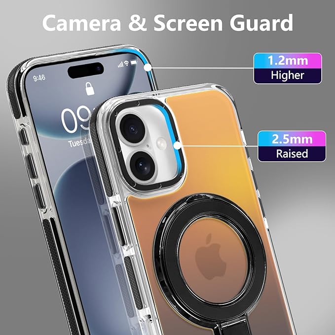 MOWIME Magnetic for iPhone 17 Case with Stand [Compatible with Magsafe] [Cute Fashion Fluorescent Design] [1 Screen Protector] Slim Translucent Matte Case for iPhone 17 6.3" 2025, Black