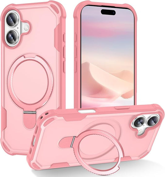 Compatible with iPhone 17 Case with Invisible Magnetic Ring Stand [Compatible with Magnetic] [Military Drop Protection] Shockproof Slim Hard Back Soft Edge Case 6.3 Inch, Pink