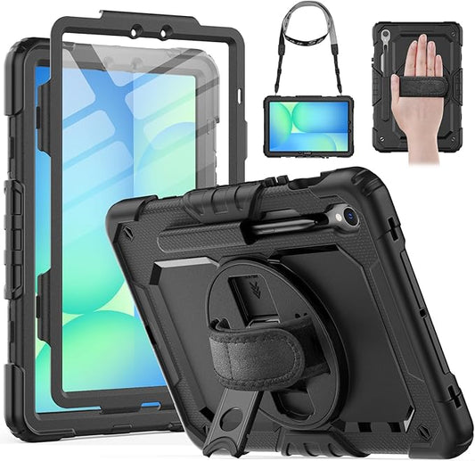 HXCASEAC Case for Samsung Galaxy Tab S10 Lite / S10 FE / S9 FE 5G 10.9 inch, Shockproof Design with Screen Protector/Hand Strap/S Pen Holder, Protective Samsung Galaxy S10 Lite Tablet Case, Black