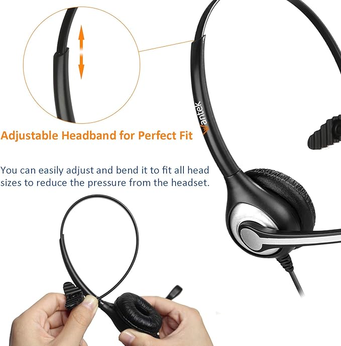 Wantek Corded Telephone Headset Mono w/Noise Canceling Mic Compatible with ShoreTel Plantronics Polycom Zultys Toshiba NEC Aspire Dterm Nortel Norstar Meridian Packet8 Landline Deskphones(F600S2)