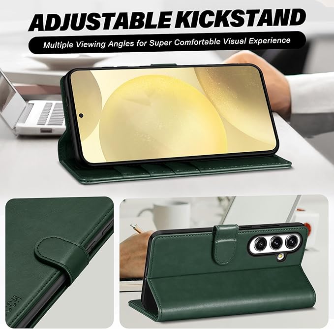 TUCCH Wallet Case for Galaxy S25 Plus 5G, Magnetic PU Leather Stand [RFID Blocking] Card Slot Protective Folio Flip Cover with TPU Shockproof Interior Case Compatible with Galaxy S25 Plus, Evergreen