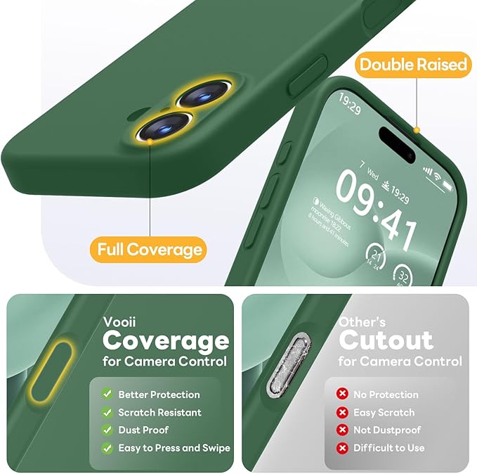 Vooii Magnetic Compatible with iPhone 17 Case (Compatible with Magsafe) (Upgraded Camera Protection) Liquid Silicone Shockproof Full Body Protective Phone Cover for Women Men, Green, 6.3"