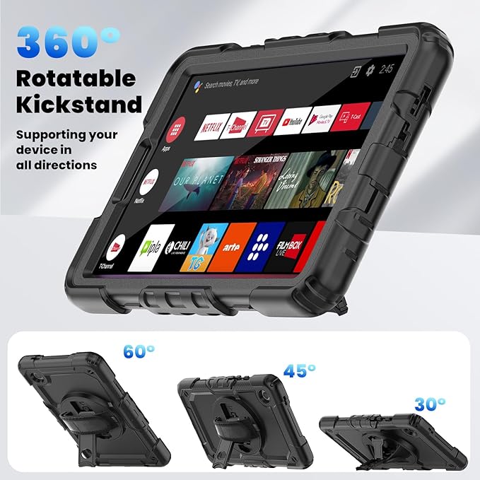 for Samsung Galaxy Tab A9 Case 8.7 inch Case, with Screen Protector, Hand Strap, Shoulder Strap, 360° Rotating Stand for Galaxy Tab A9 2023 Release SM-X110,SM-X115 Black