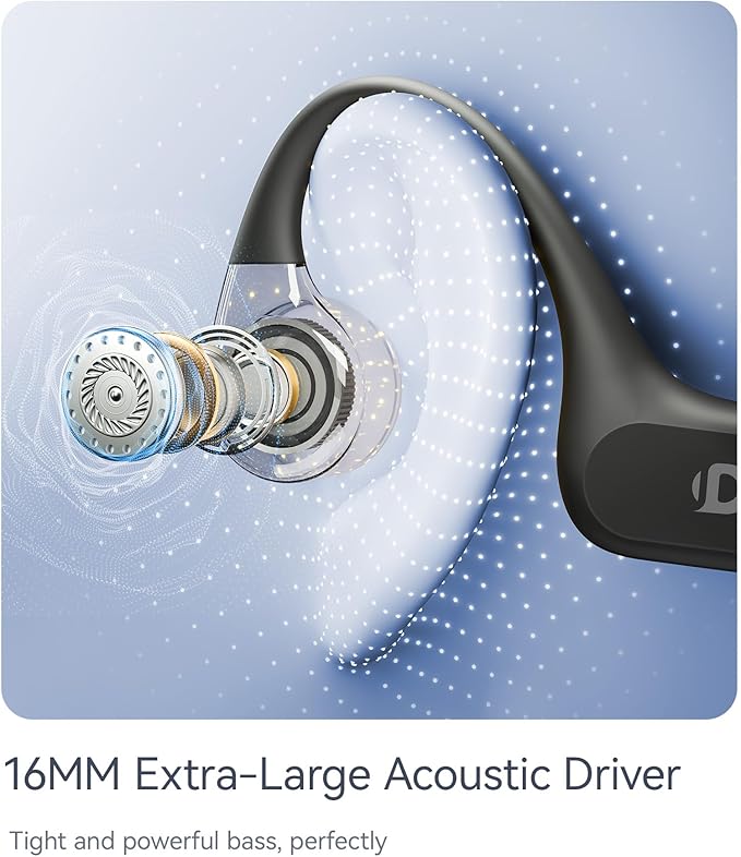 Open Ear Sport Headphones, Soft Silicone Wireless Bone Conduction Earphones, Powerful Bass, 10H Lasting, Multipoint Capable, Quick Charge, Built-in 32GB MP3