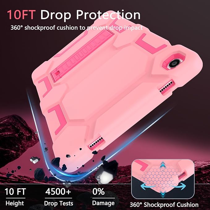 CCMAO Case for Samsung Galaxy Tab A9+ Case 11 Inch 2023 Model (SM-X210/X216/X218), Heavy Duty Shockproof Hybrid Three Layer Protective Cover for Kids Boys Girls, Rose Gold+Rose