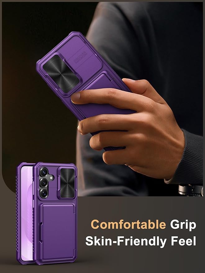 Vihibii for Samsung Galaxy S25+ Plus Wallet Case, Built-in Card Holder (4 Cards), [RFID Blocking] & Slide Camera Cover, Military Grade Drop Protection, Rugged Case for Galaxy S25+ Plus, Dark Purple